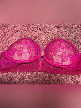Victorias secret hot pink rhinestone embellished padded strapless bra